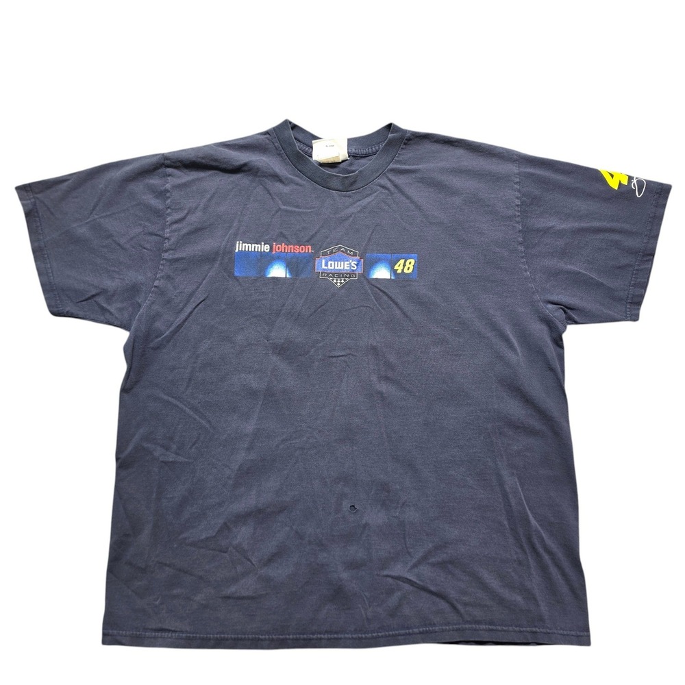 Distressed Y2K Vintage NASCAR Racing Graphic T-Shirt Mens XL Navy Jimmie Johnson